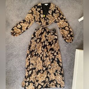 NWT Gianni Bini black and gold floral dress with open waist